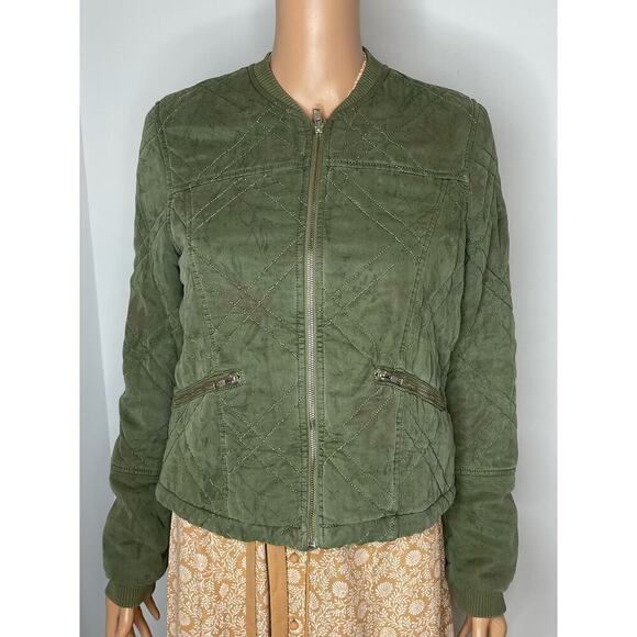 Anthropologie Quilted Bomber Jacket  size XS olive green worn on TV - Picture 4 of 11